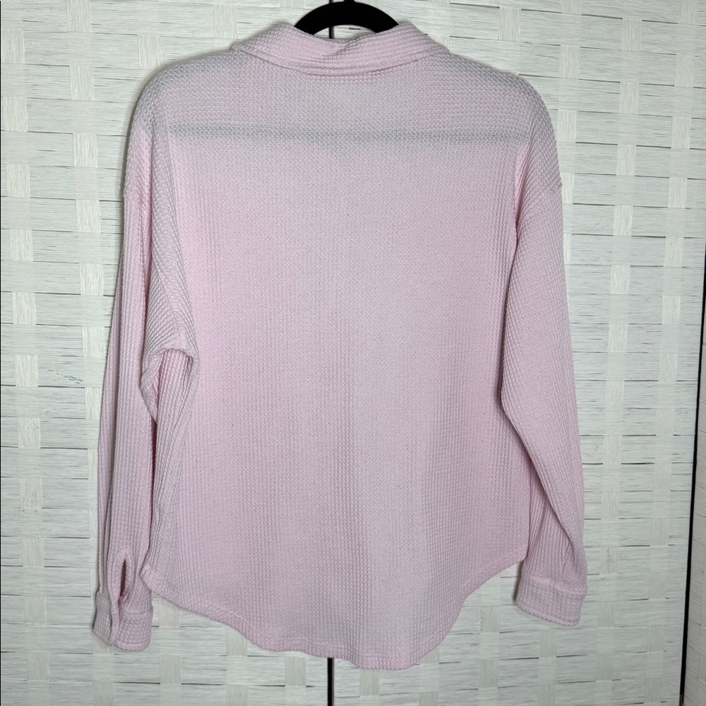 Hippie Rose Pink Waffle Knit Button Down Shirt Double Front Pockets Size Small - Picture 5 of 9